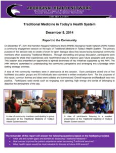 Community Engagement Event Report – Traditional Medicine in Today’s Health System – December 5, 2014